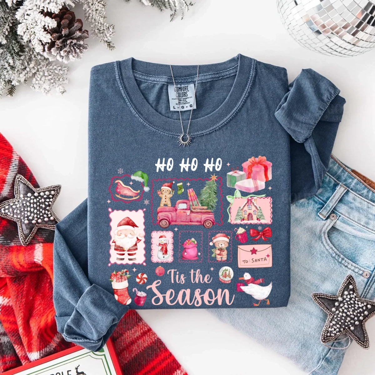 Comfort Colors Long Sleeve Ho Ho Ho Tis The Season Christmas Shirt