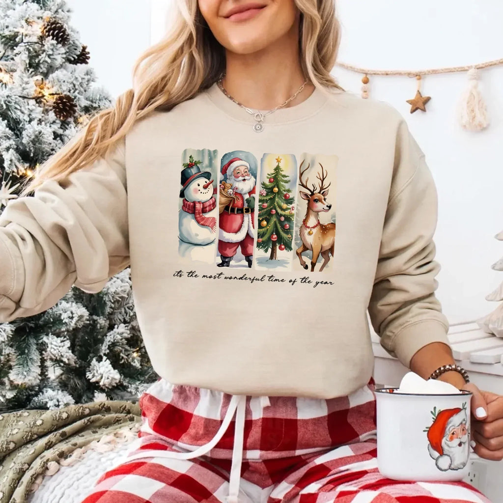 Vintage Santa Sweatshirt Wonderful Time Christmas Crewneck
